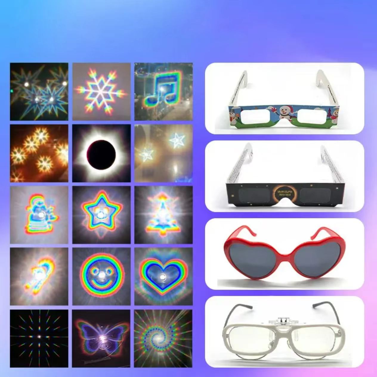 3D Diffraction Glasses, Cool Rave Glasses, Perfect for Valentines Day Accessories, Rave Party, Wedding Party, Musical Evening, Fireworks Shows